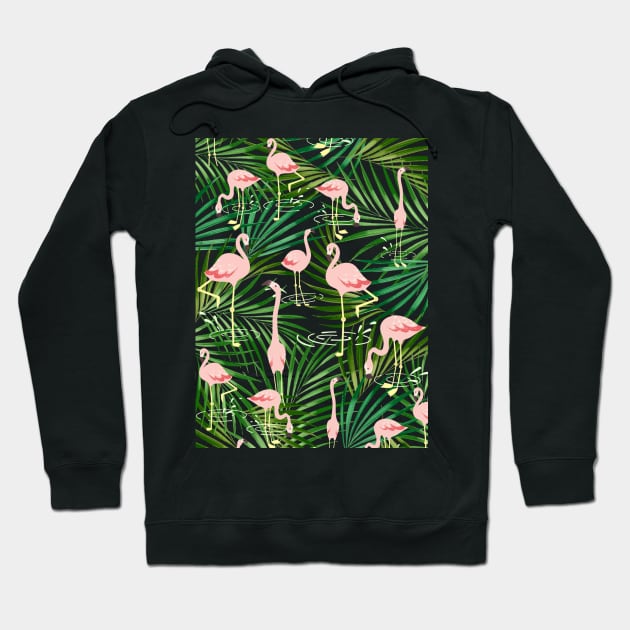 Flamingos tropical leaves pattern Hoodie by onemoremask